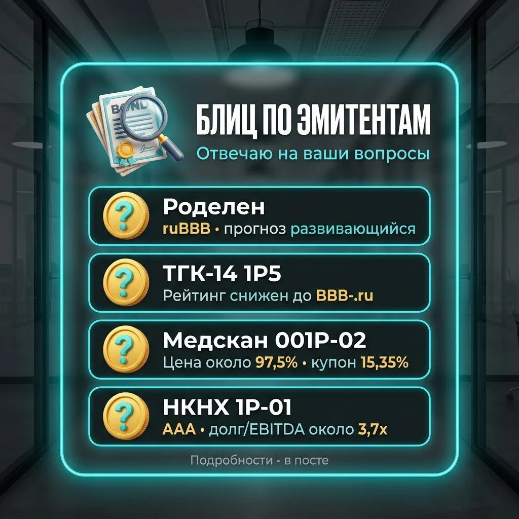 💬 Блиц по эмитентам: Роделен, ТГК-14, Медскан, НКНХ