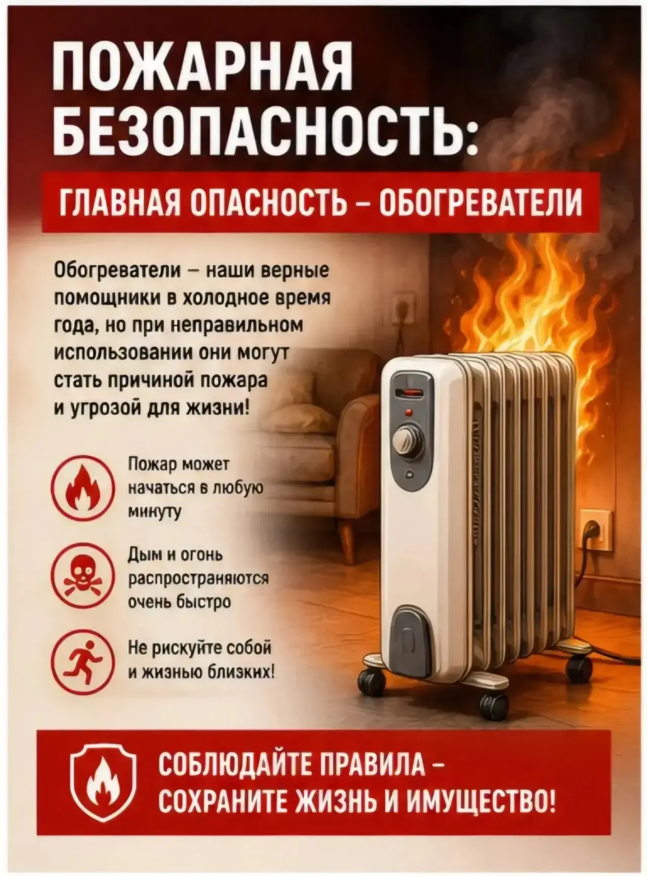 🔥 Пожарная безопасность: главная опасность — обогреватели