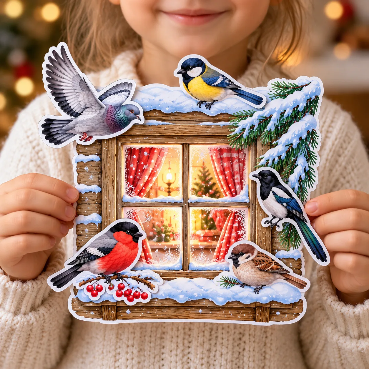 🐦 Аппликация «Зимующие птицы у окошка» ❄️