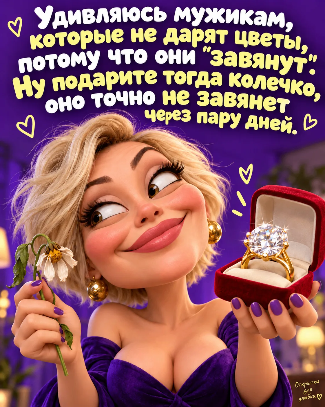 💍 Мужчины, запомните: цветы вянут через неделю, а воспоминания о подаренном колечке гр...