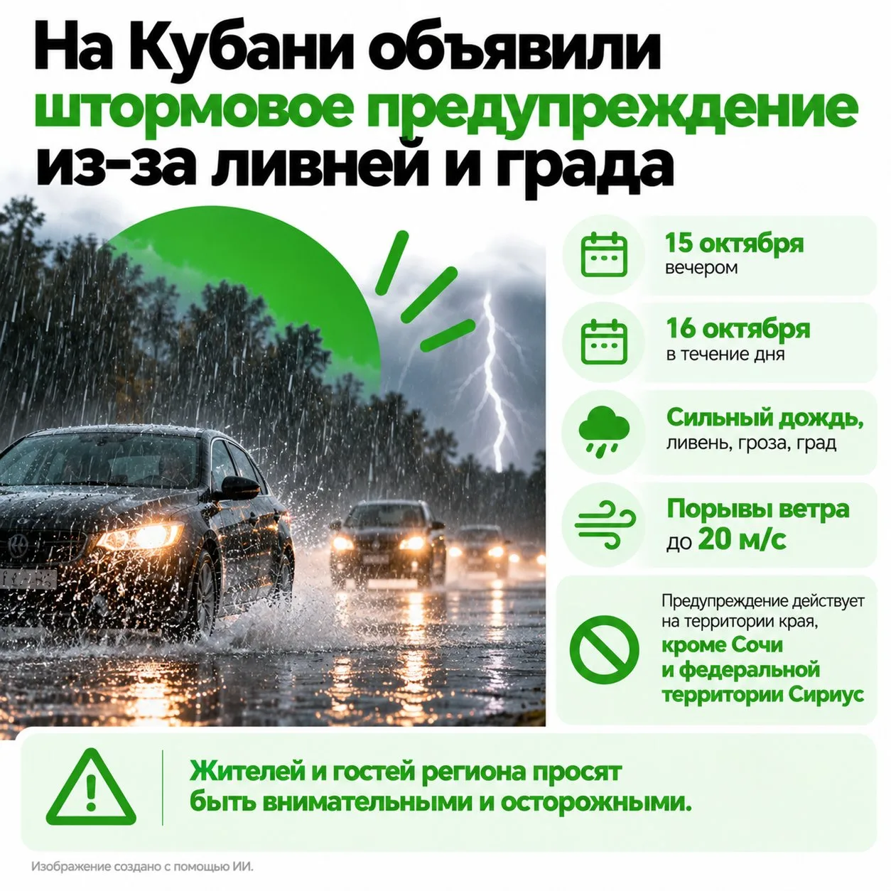 На Кубани объявили штормовое предупреждение из-за ливней и града