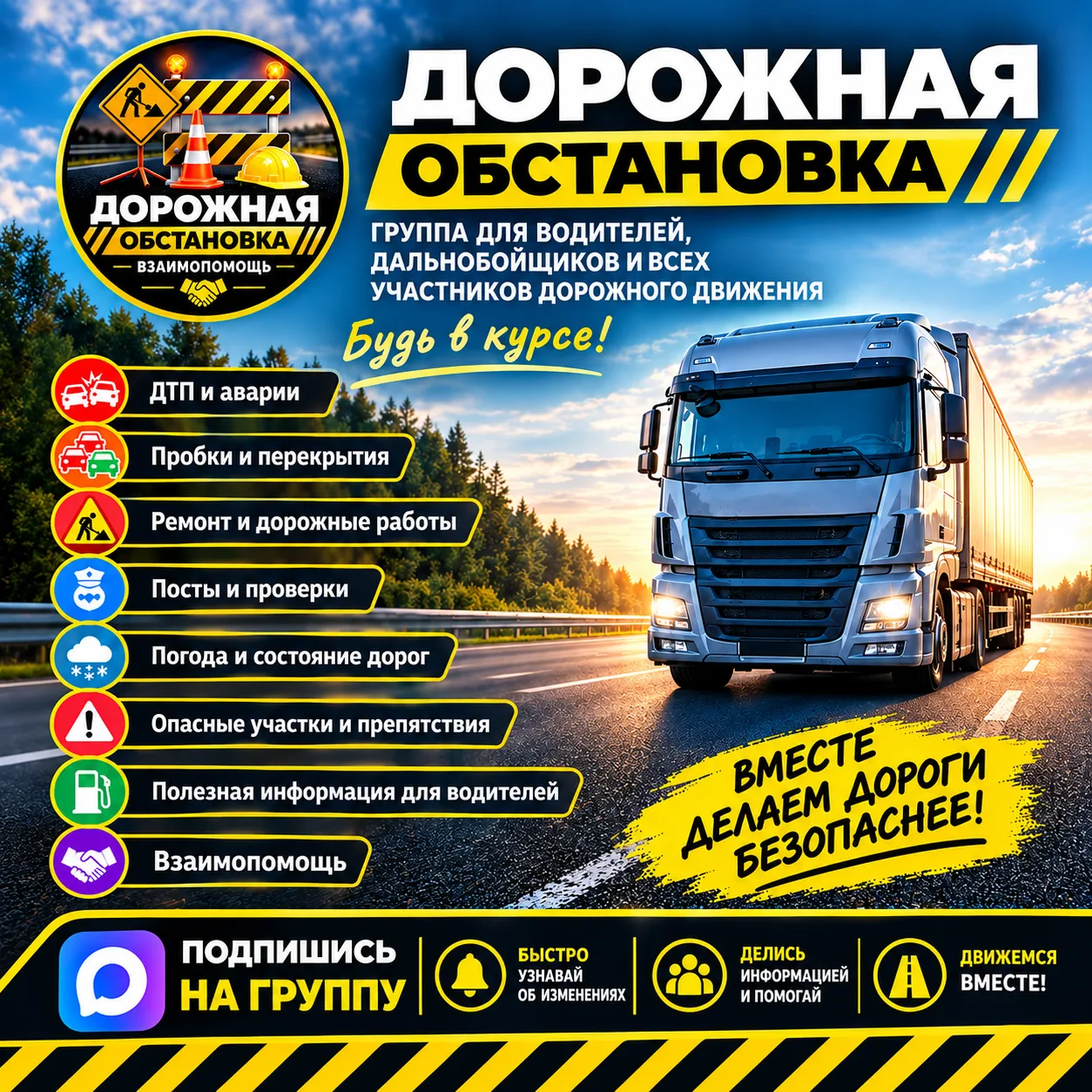 Группа для водителей, дальнобойщиков и всех участников дорожного движения.