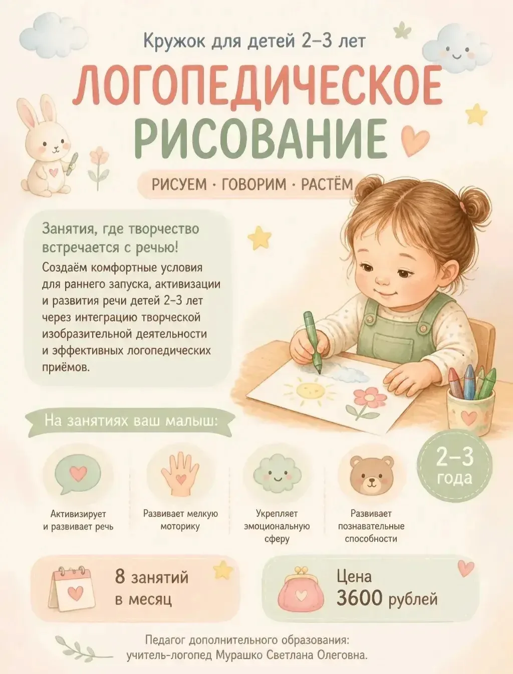 Кружок «Логопедическое рисование» (2-3 года) 👩‍🎨