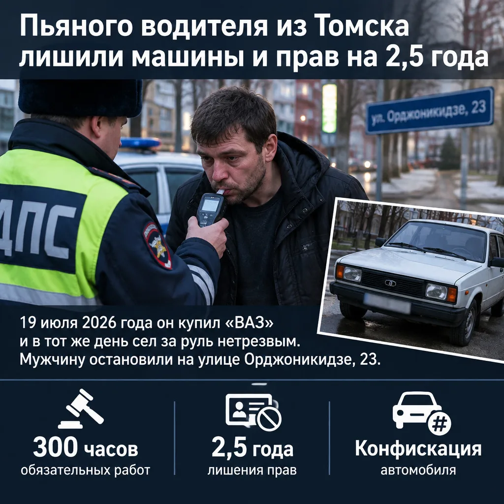 🚗 Пьяного водителя из Томска лишили машины и прав на 2,5 года