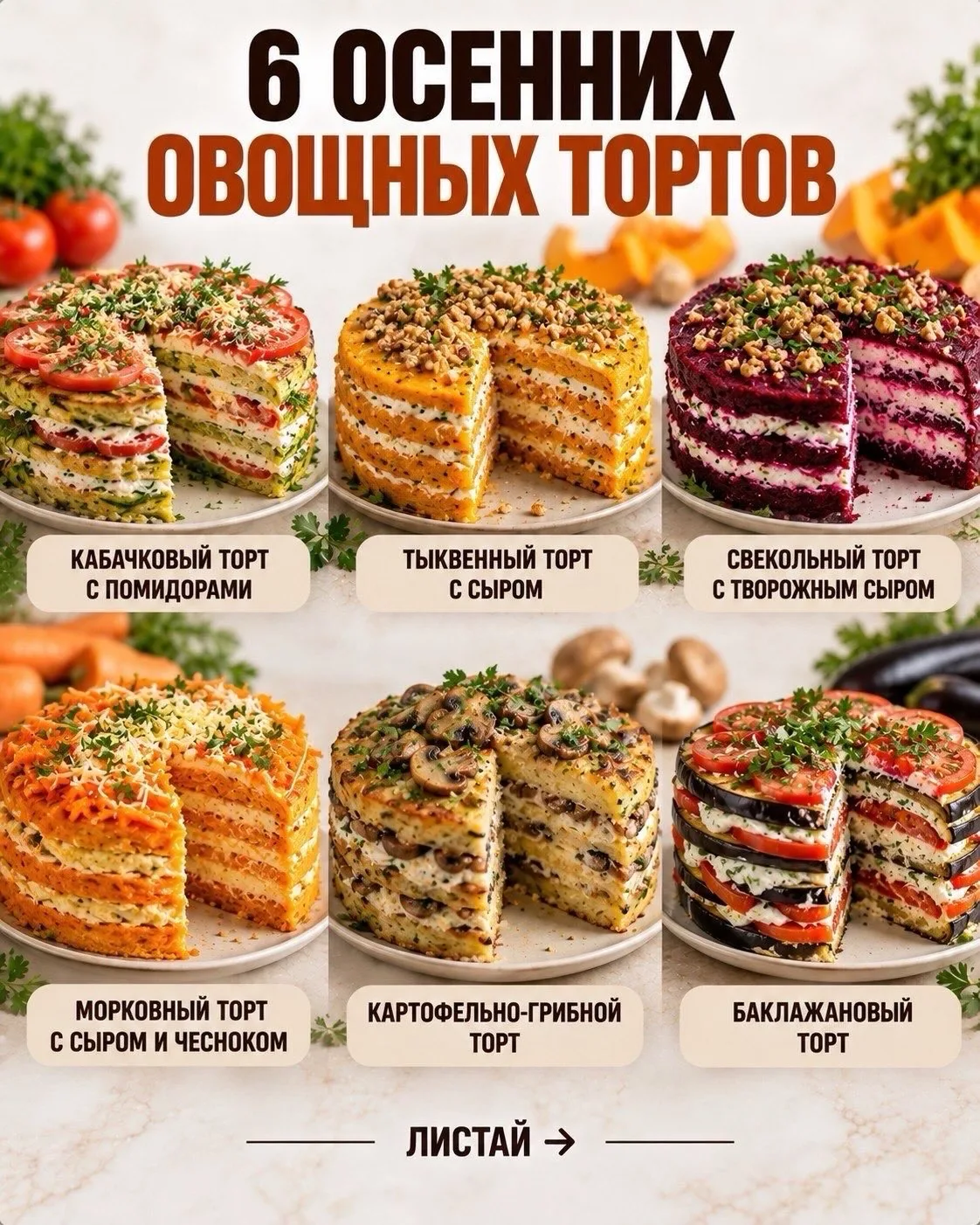 6 ОСЕННИХ ОВОЩНЫХ ТОРТОВ 🍂