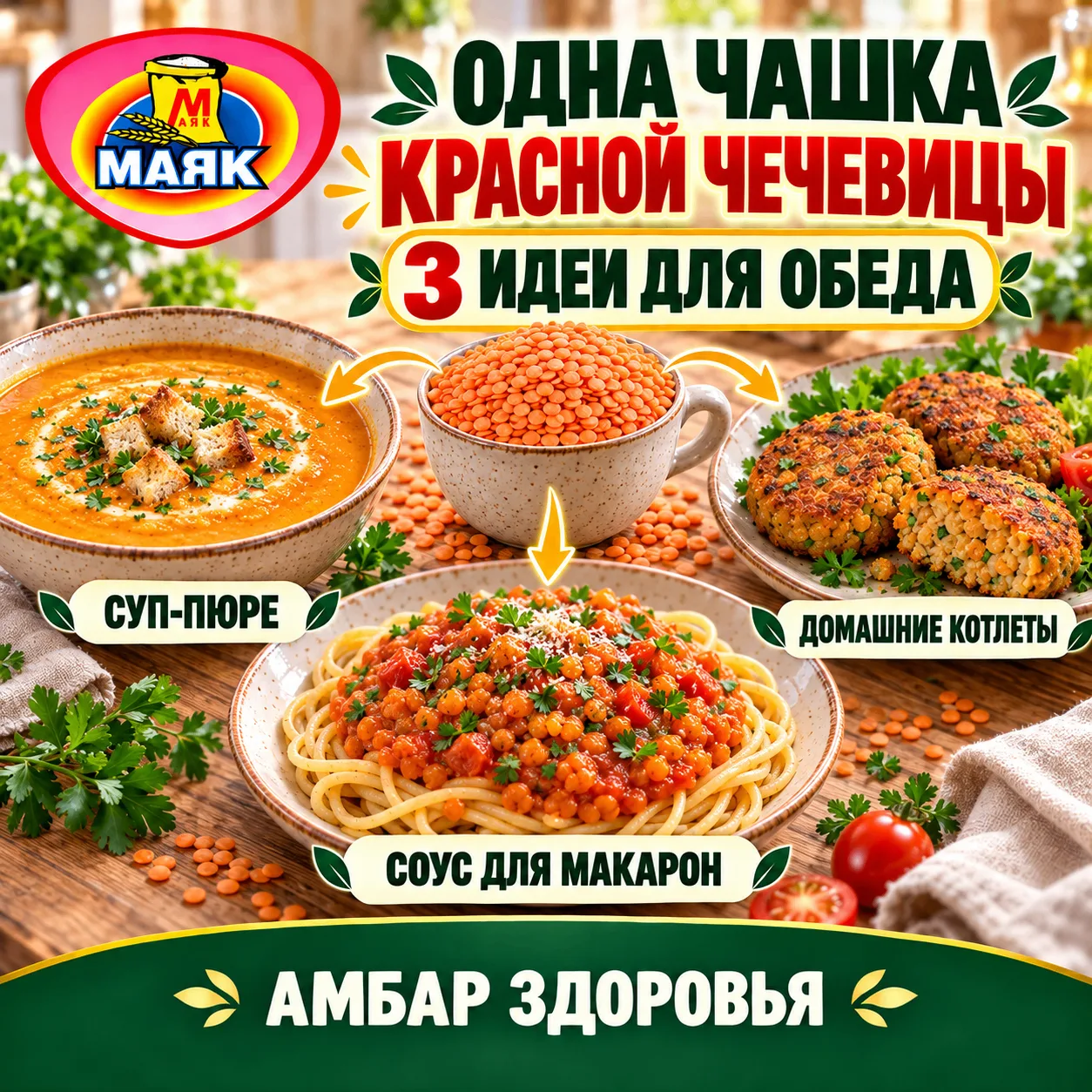 🧡 ОДНА ЧАШКА КРАСНОЙ ЧЕЧЕВИЦЫ — ТРИ ИДЕИ ДЛЯ ОБЕДА