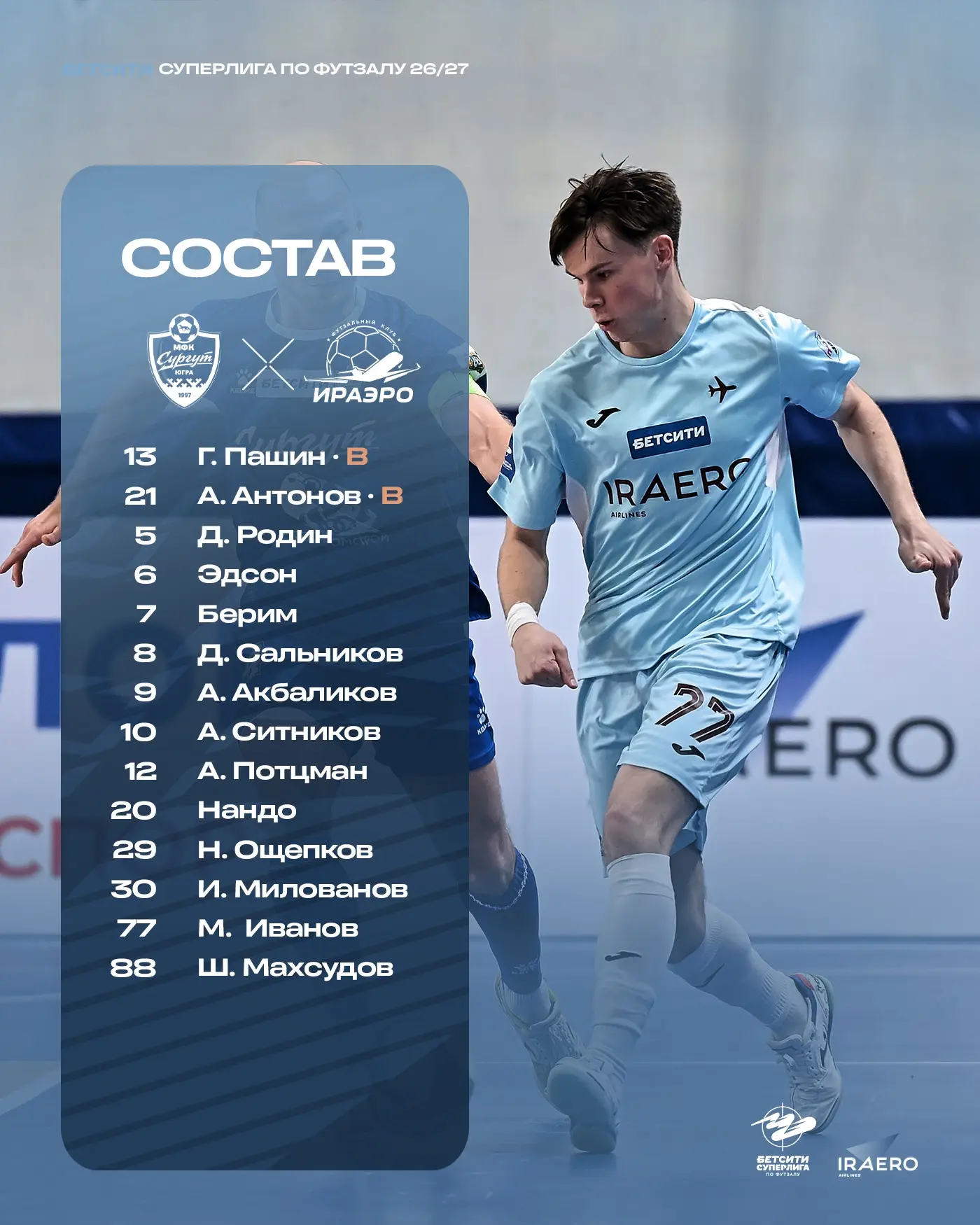Небольшие изменения в составе: вместо Кататы и Маркова сегодня играют Милованов и Махсудов