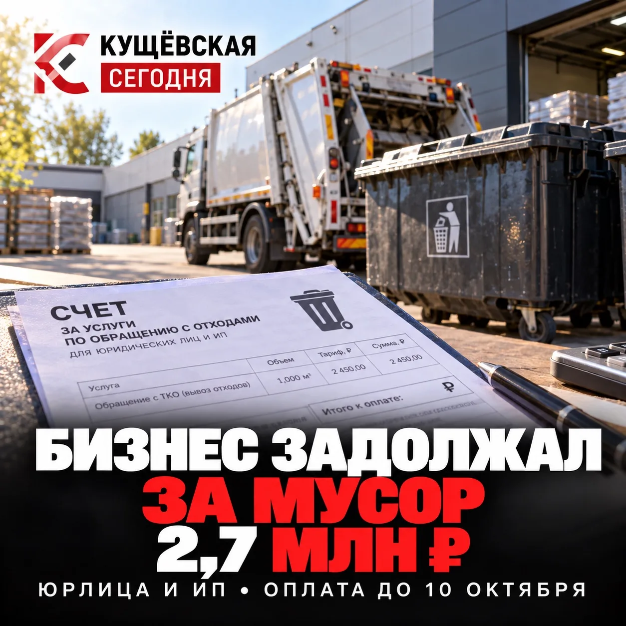 🗑 Кущёвский бизнес задолжал за мусор 2,7 млн ₽