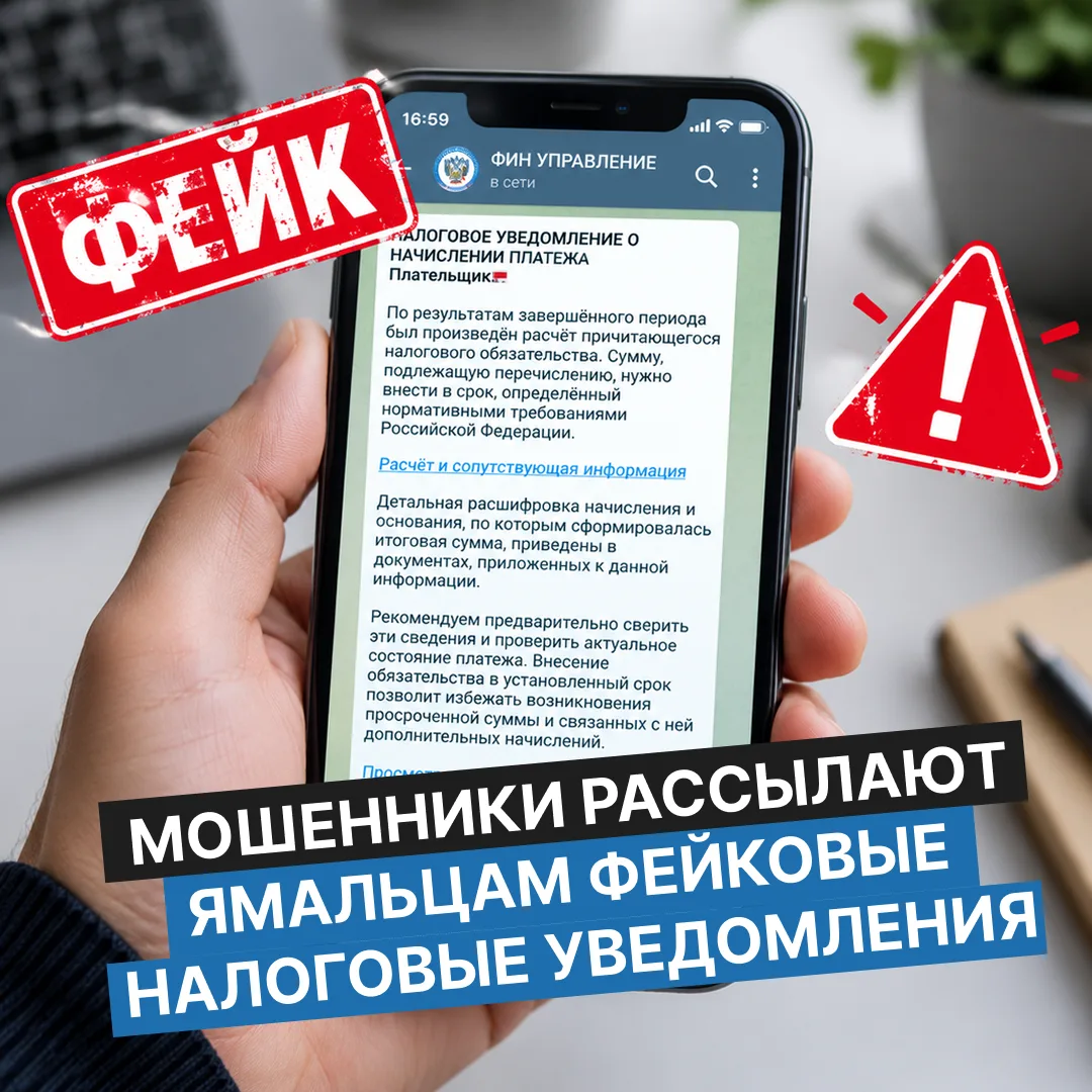 ⚠️ Ямальцев предупреждают о фейковых сообщениях об уплате налогов.