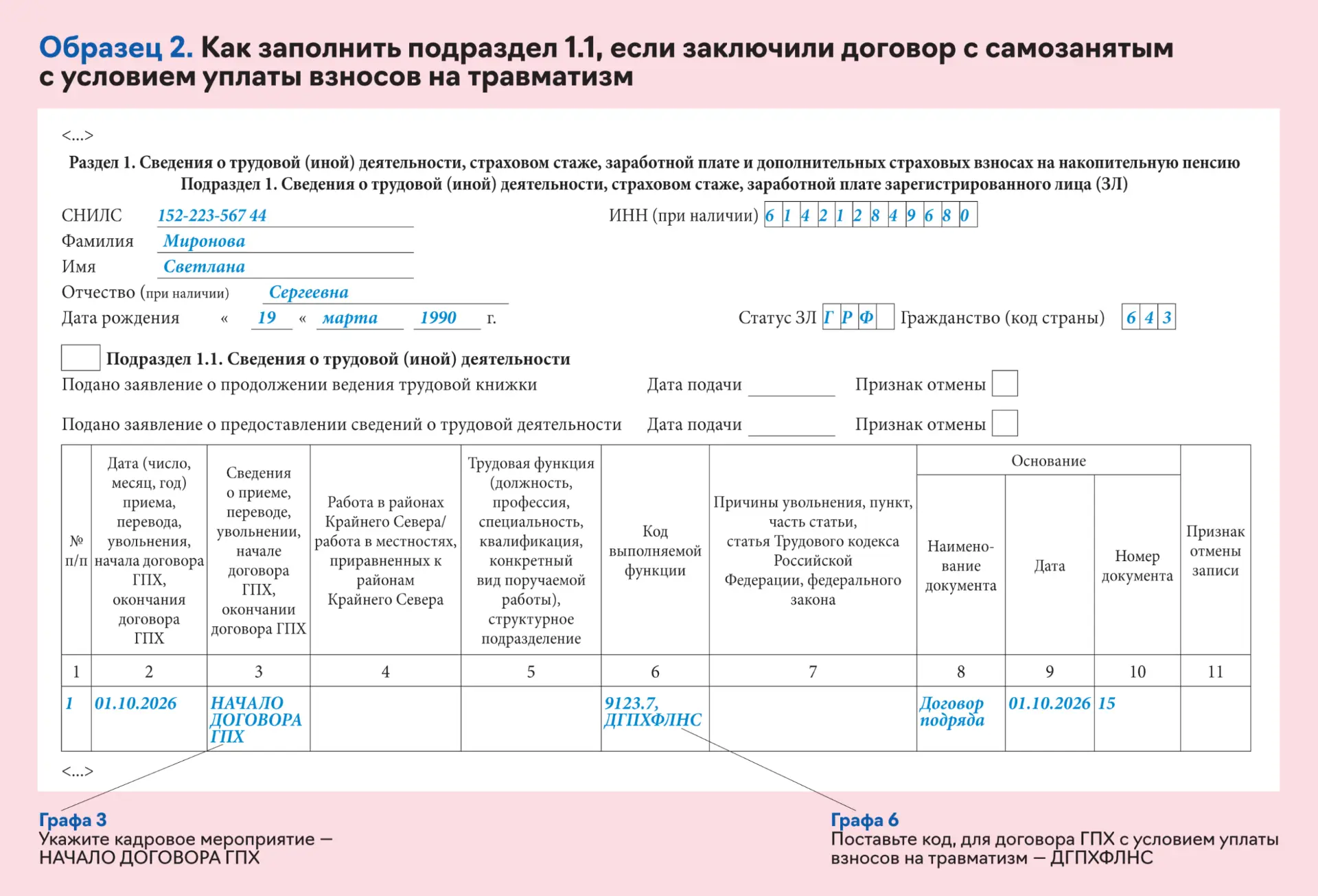 🖇 Как заполнять подраздел 1.1 отчета ЕФС-1 на самозанятого