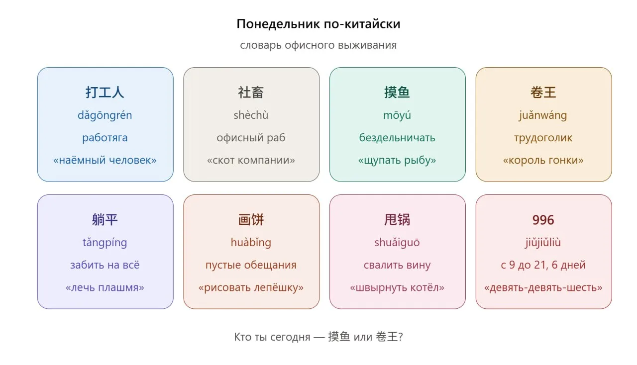 Понедельник по-китайски: словарь офисного выживания 🇨🇳💼