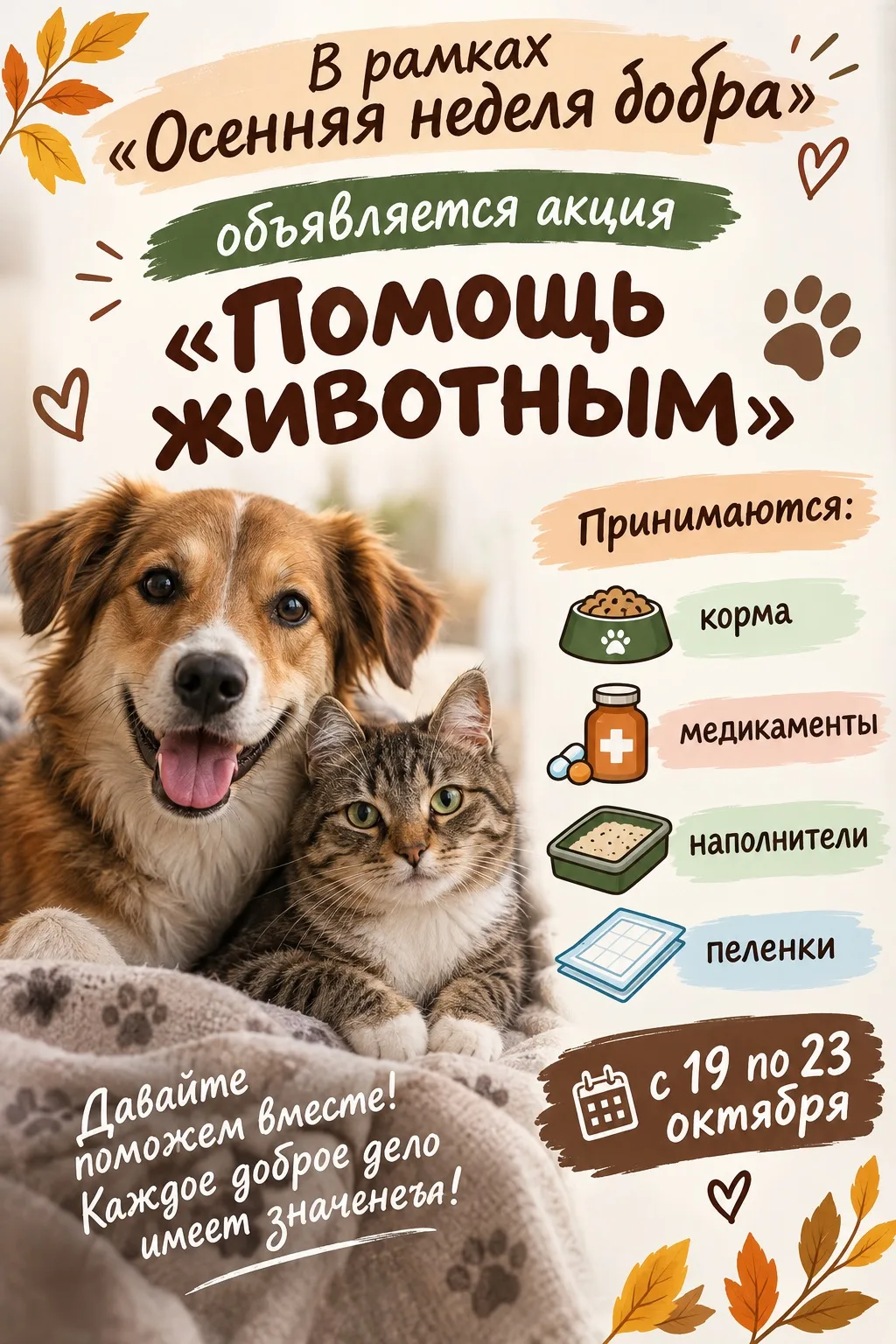Приглашаем всех присоединиться к доброму делу — акции «Помощь животным»! 🐾❤
