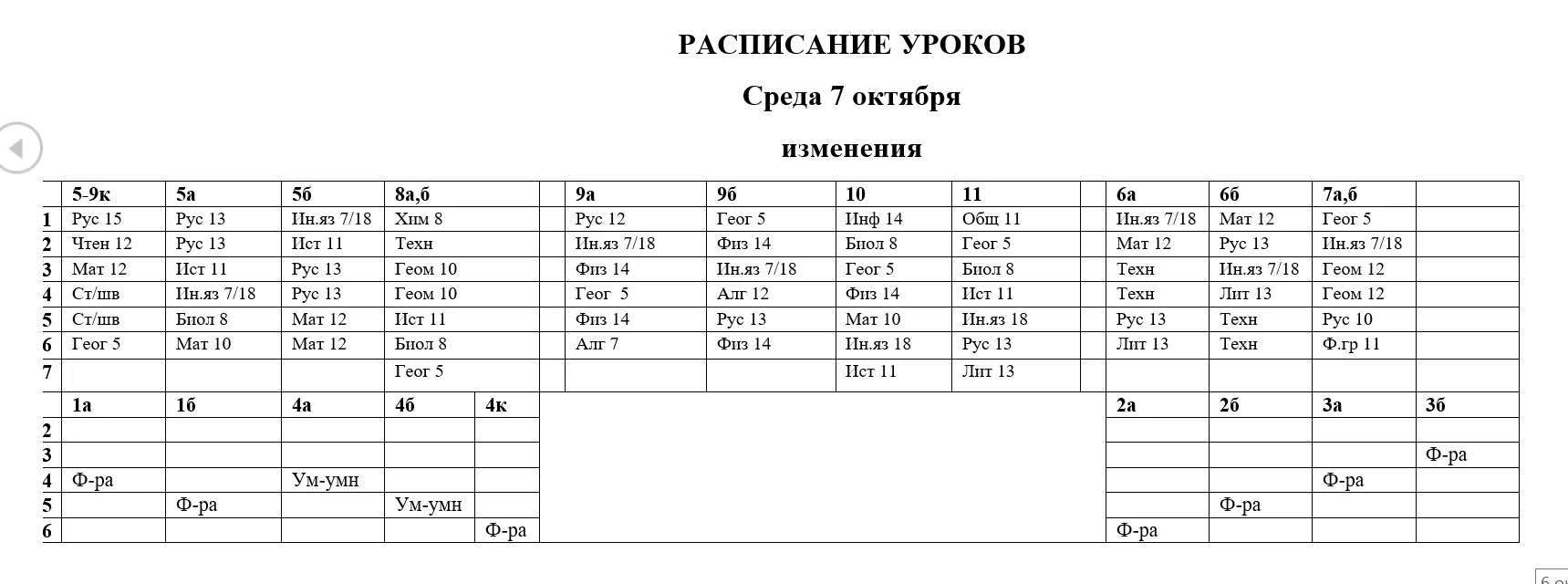 Расписание 7 октября изменения🍁