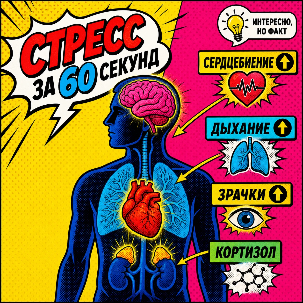 ⚡ Что происходит с телом за 60 секунд стресса
