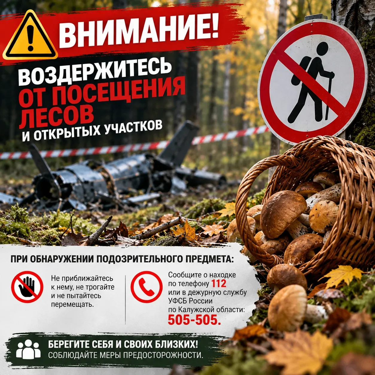⚠️ В Брянской области два грибника пострадали при взрыве в лесу