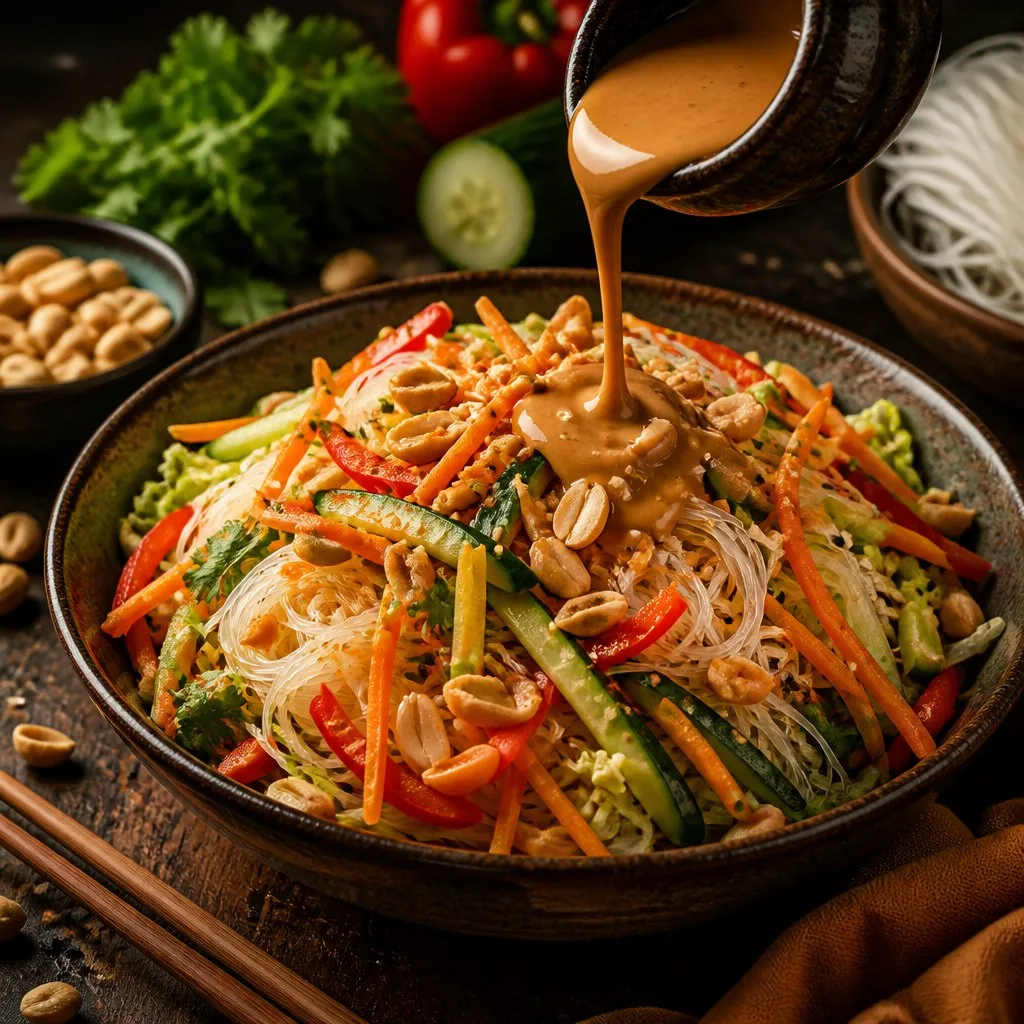 Салат из стеклянной лапши с овощами и арахисовой заправкой