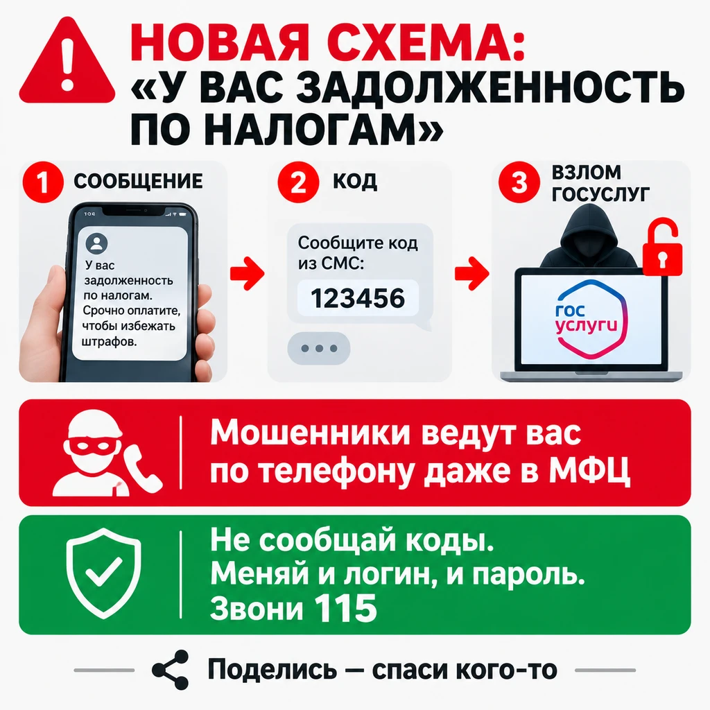 ⚠️ НОВАЯ СХЕМА МОШЕННИКОВ: «У ВАС ЗАДОЛЖЕННОСТЬ ПО НАЛОГАМ»