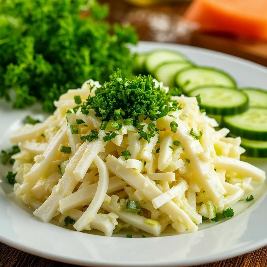 Салат с кальмарами и капустой