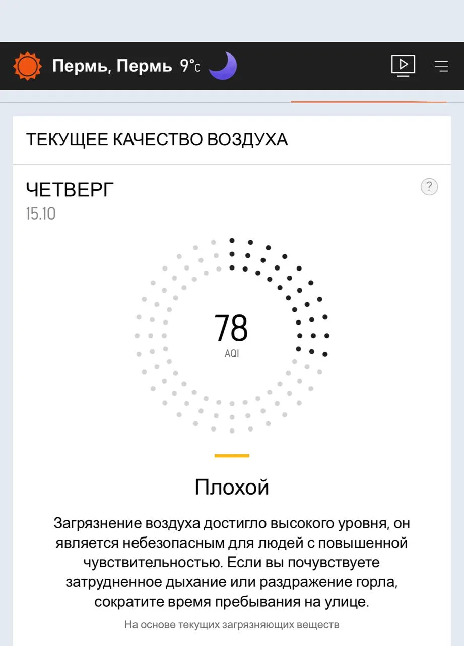 В Перми зафиксировали необычно высокий показатель качества воздуха