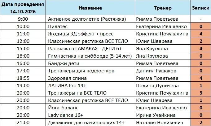 ⭐️РАСПИСАНИЕ НА 14.10.2026