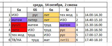 Среда, 14 октября, 2 смена. Изменения