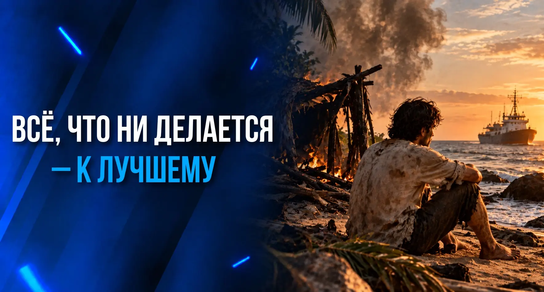 ОДНАЖДЫ ОДИН ЧЕЛОВЕК ПОПАЛ В КОРАБЛЕКРУШЕНИЕ И БЫЛ ВЫБРОШЕН ВОЛНОЙ НА НЕОБИТАЕМЫЙ ОСТРОВ.