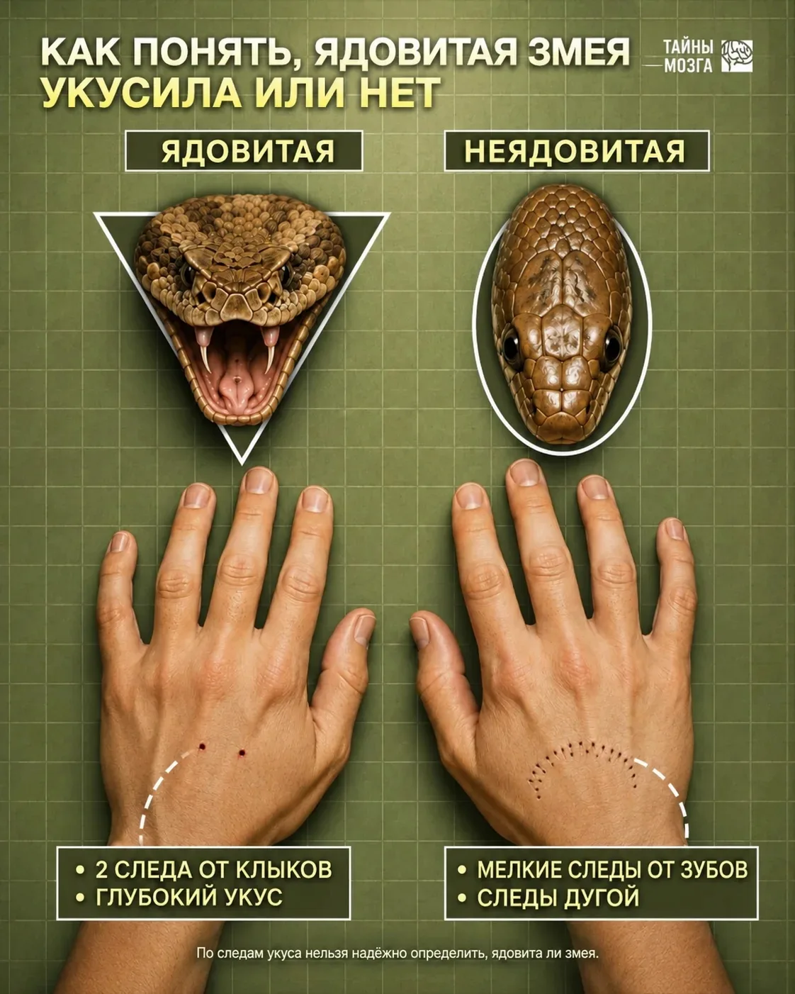 🐍 Как распознать ядовитую змею по укусу?