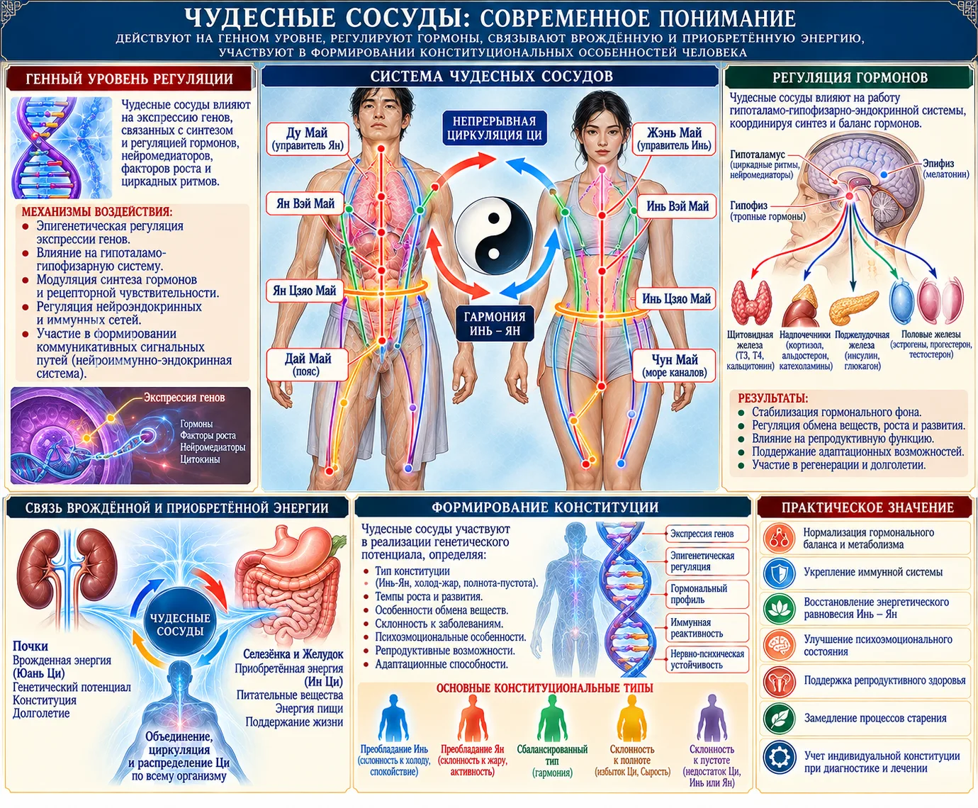 🧬 Чудесные сосуды: Как древние знания управляют вашей генетикой и гормонами.