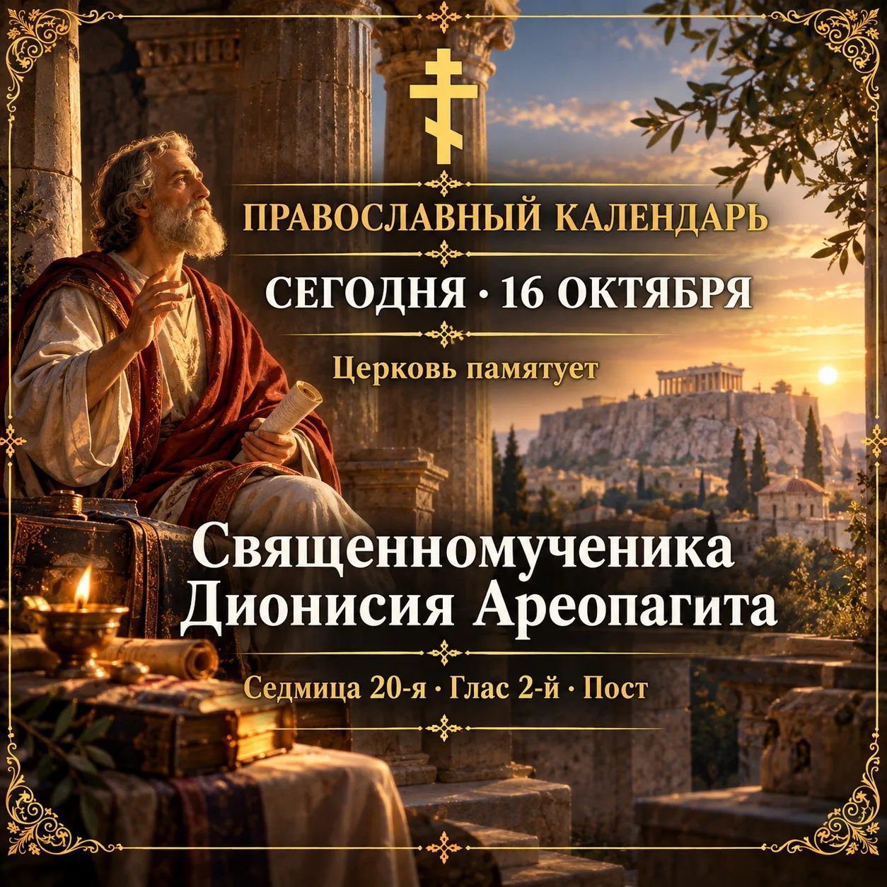 16 октября: священномученик Дионисий Ареопагит и памяти дня