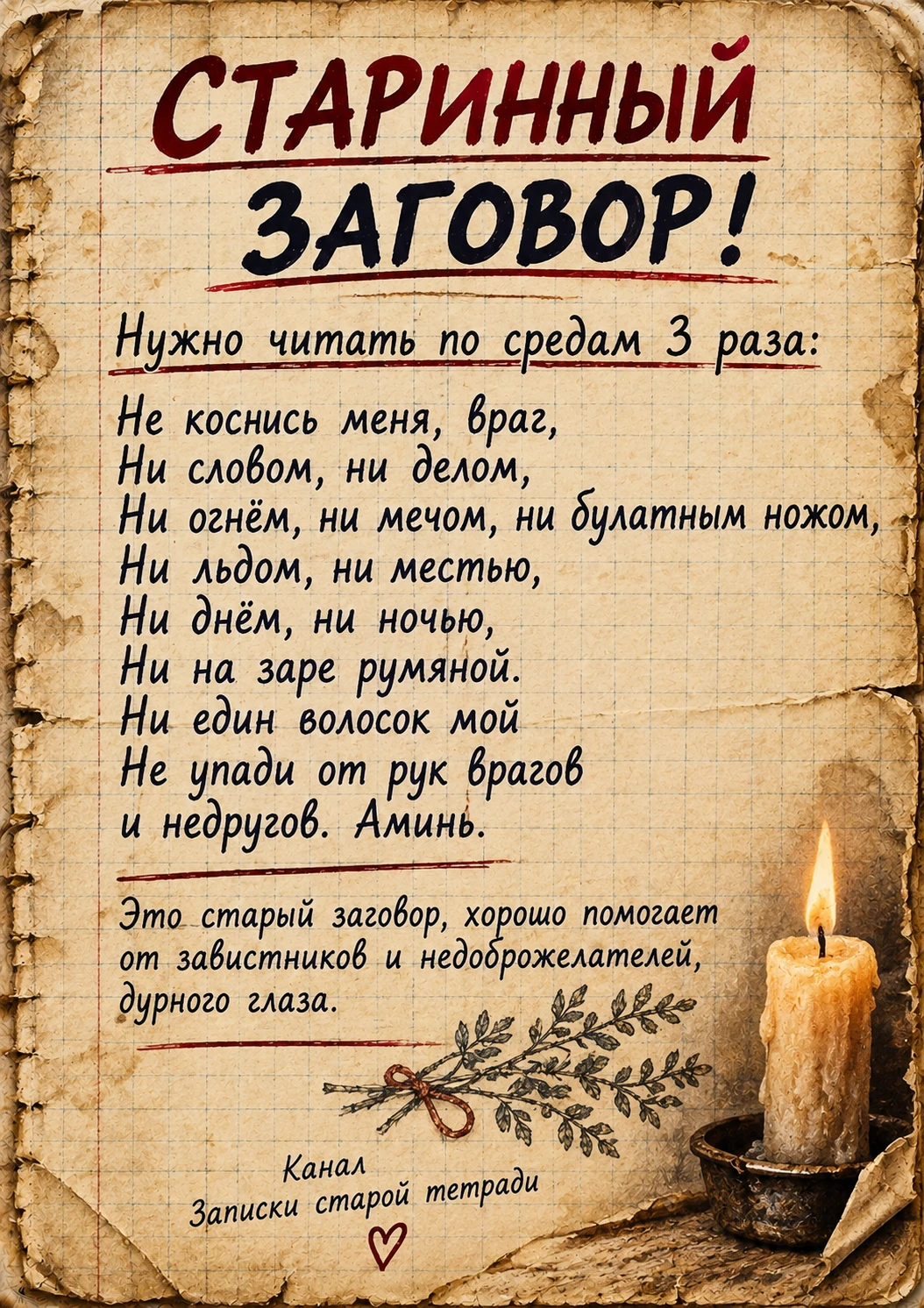 🕯️ СТАРИННЫЙ ЗАГОВОР ОТ НЕДОБРОЖЕЛАТЕЛЕЙ