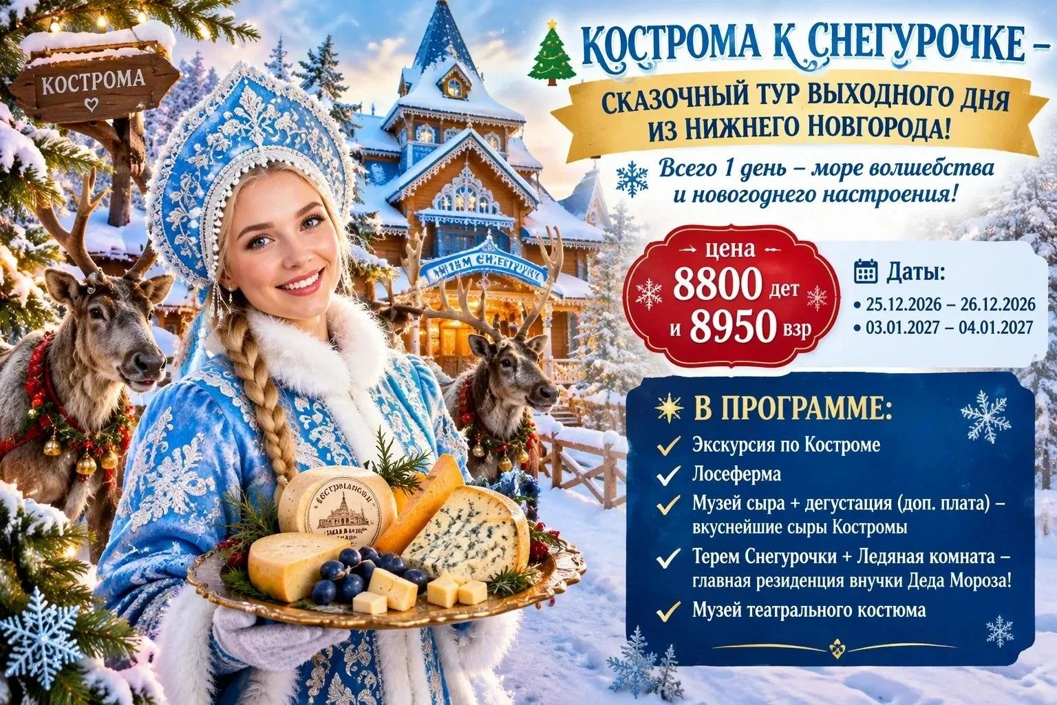 КОСТРОМА К СНЕГУРОЧКЕ – СКАЗОЧНЫЙ ТУР ВЫХОДНОГО ДНЯ ИЗ НИЖНЕГО НОВГОРОДА!