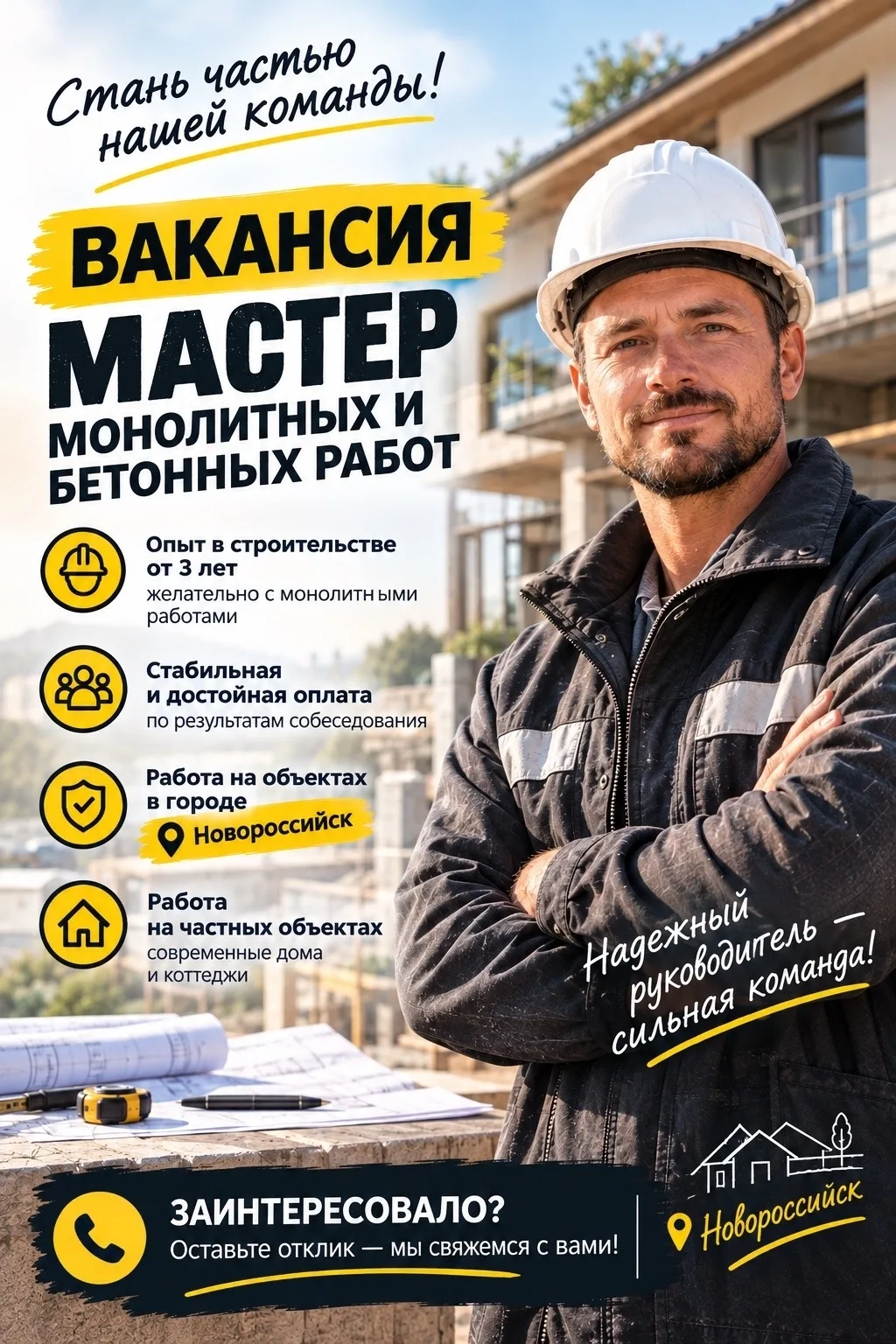 Вакансия: Мастер по бетонным/ монолитным работам