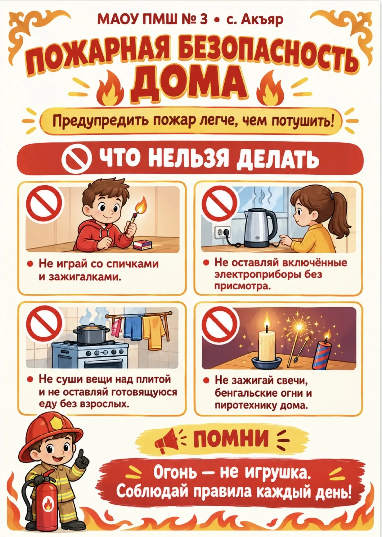ПАМЯТКА ПО ПРОТИВОПОЖАРНОЙ БЕЗОПАСНОСТИ ДЛЯ УЧАЩИХСЯ И РОДИТЕЛЕЙ
