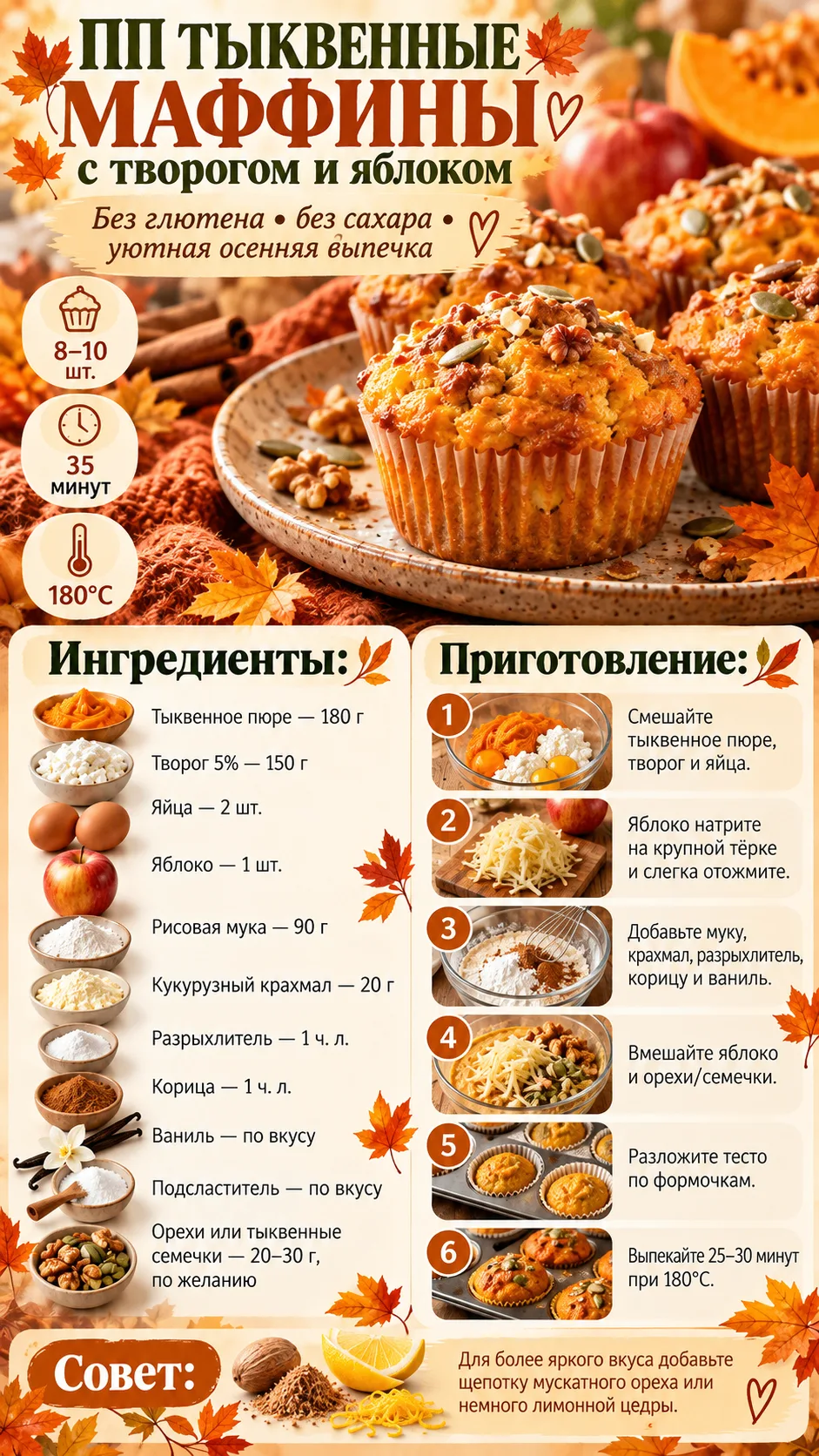 🎃 ПП тыквенные маффины с творогом и яблоком | без глютена