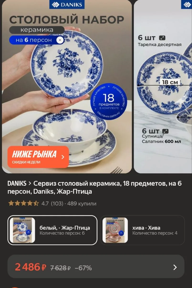 Красивый сервиз на 6 персон