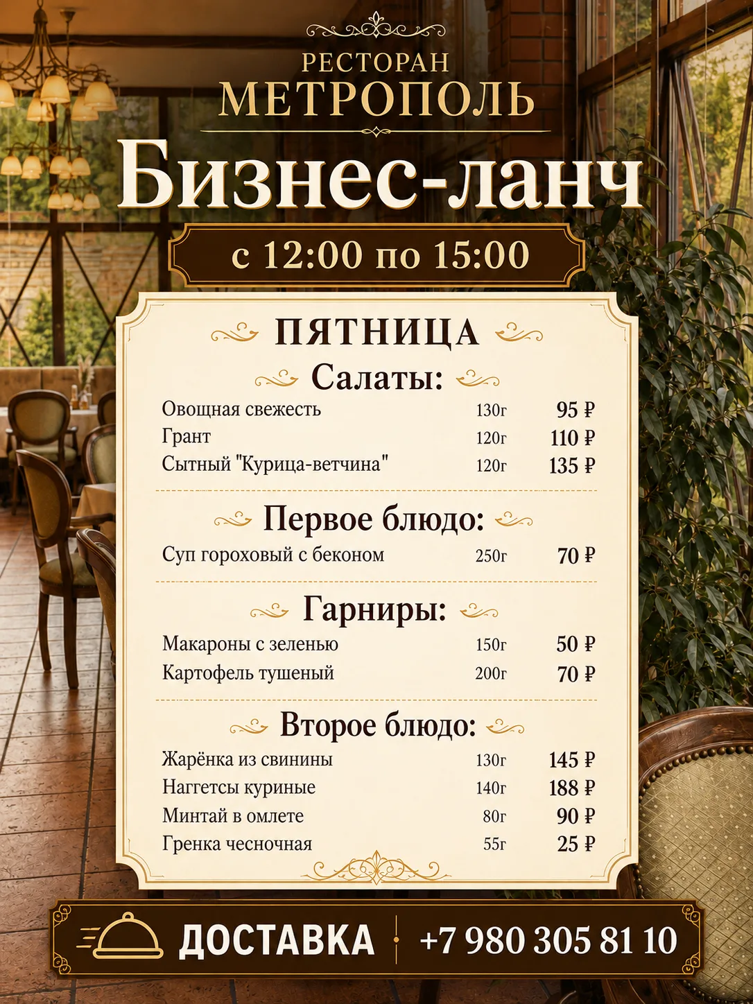 Если настроение падает — возможно, пора обедать 😋Ждём вас в «Метрополе» с 12:00 до 15:00.