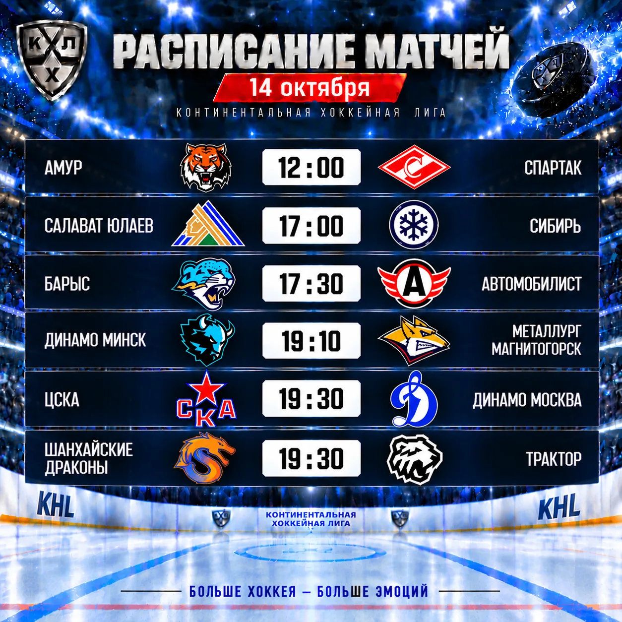 Матчи очередного дня КХЛ!