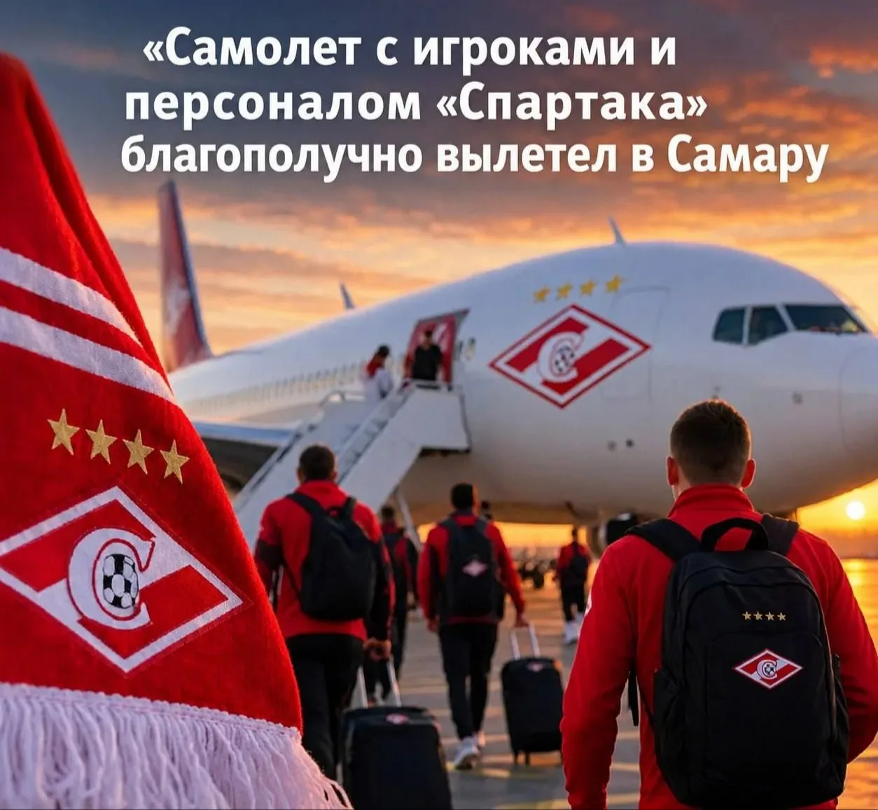 ⚡✈️ Самолет с игроками и персоналом ❤🤍«Спартака» благополучно вылетел в Самару, удачи ...