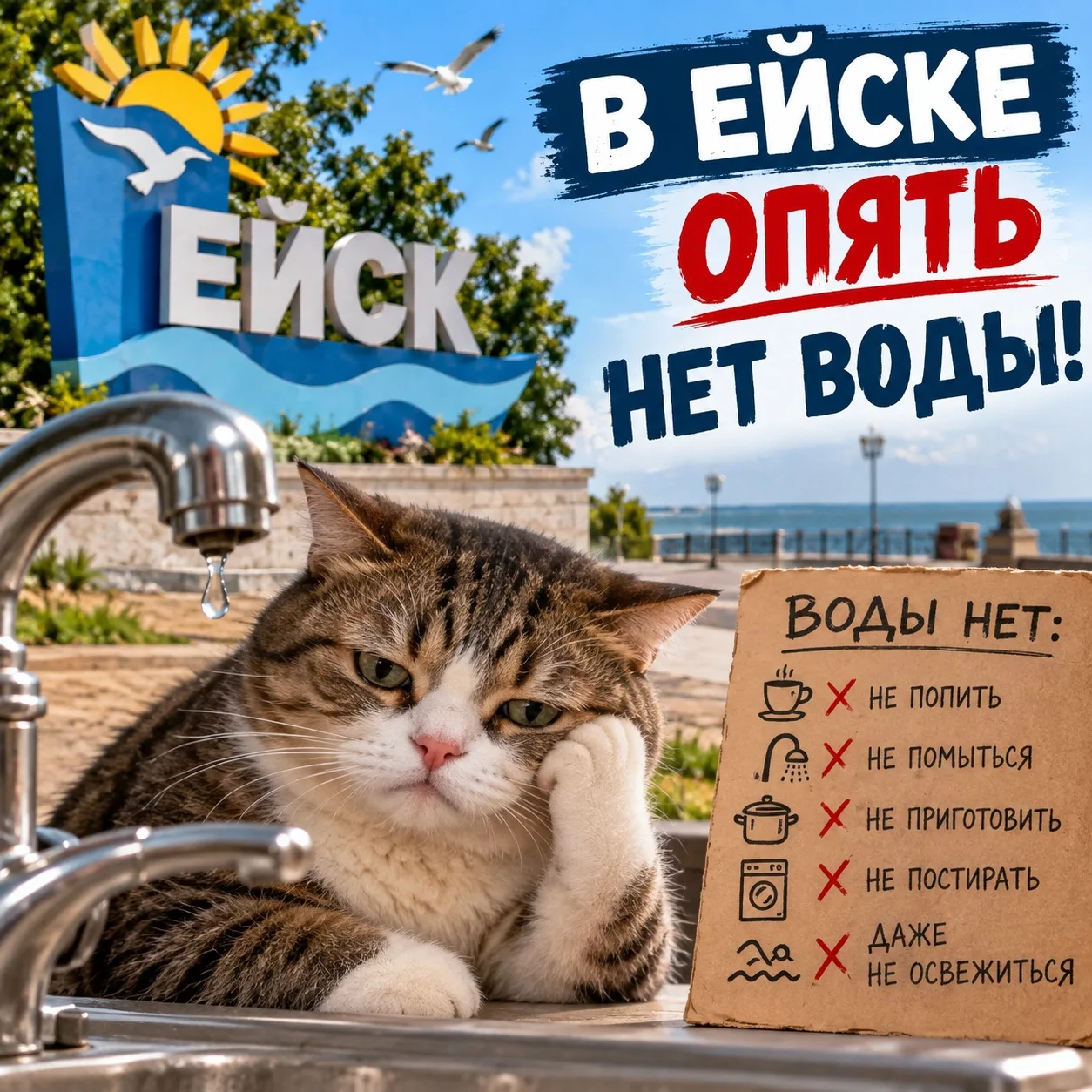 💧 22 октября в Ейске и нескольких поселениях ограничат подачу воды