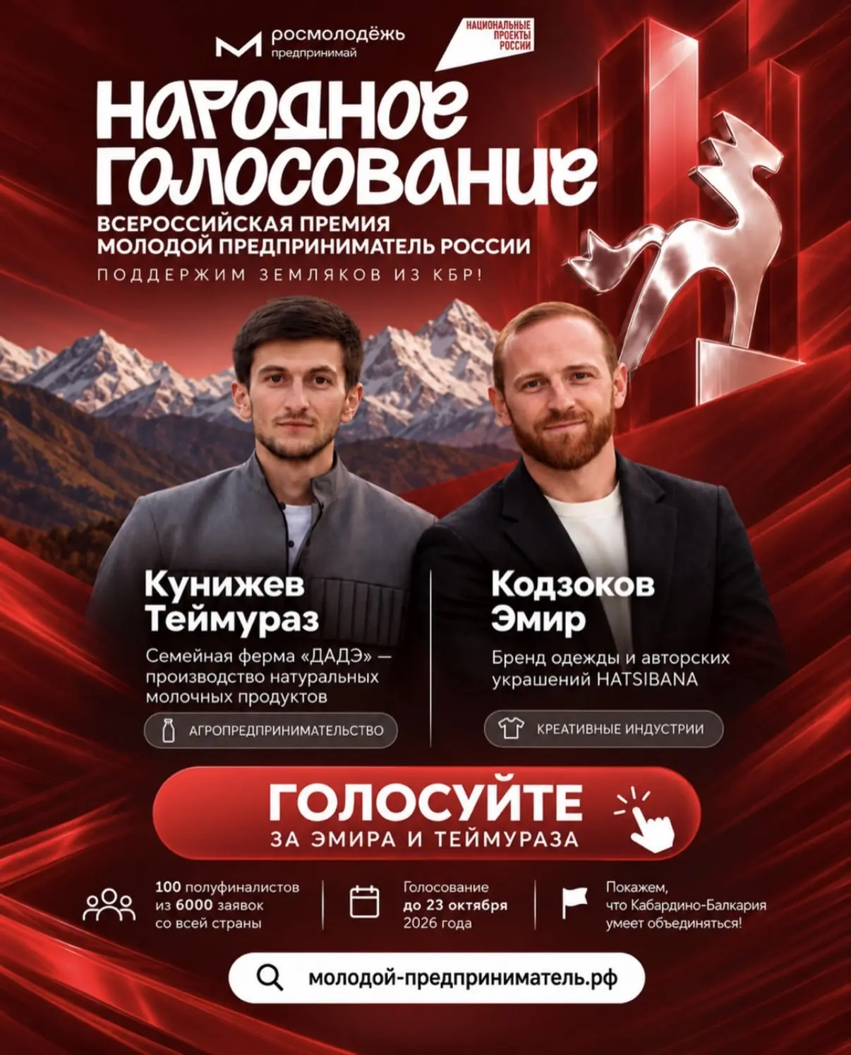 🌟 Двое наших земляков в полуфинале всероссийской премии «Молодой предприниматель России»