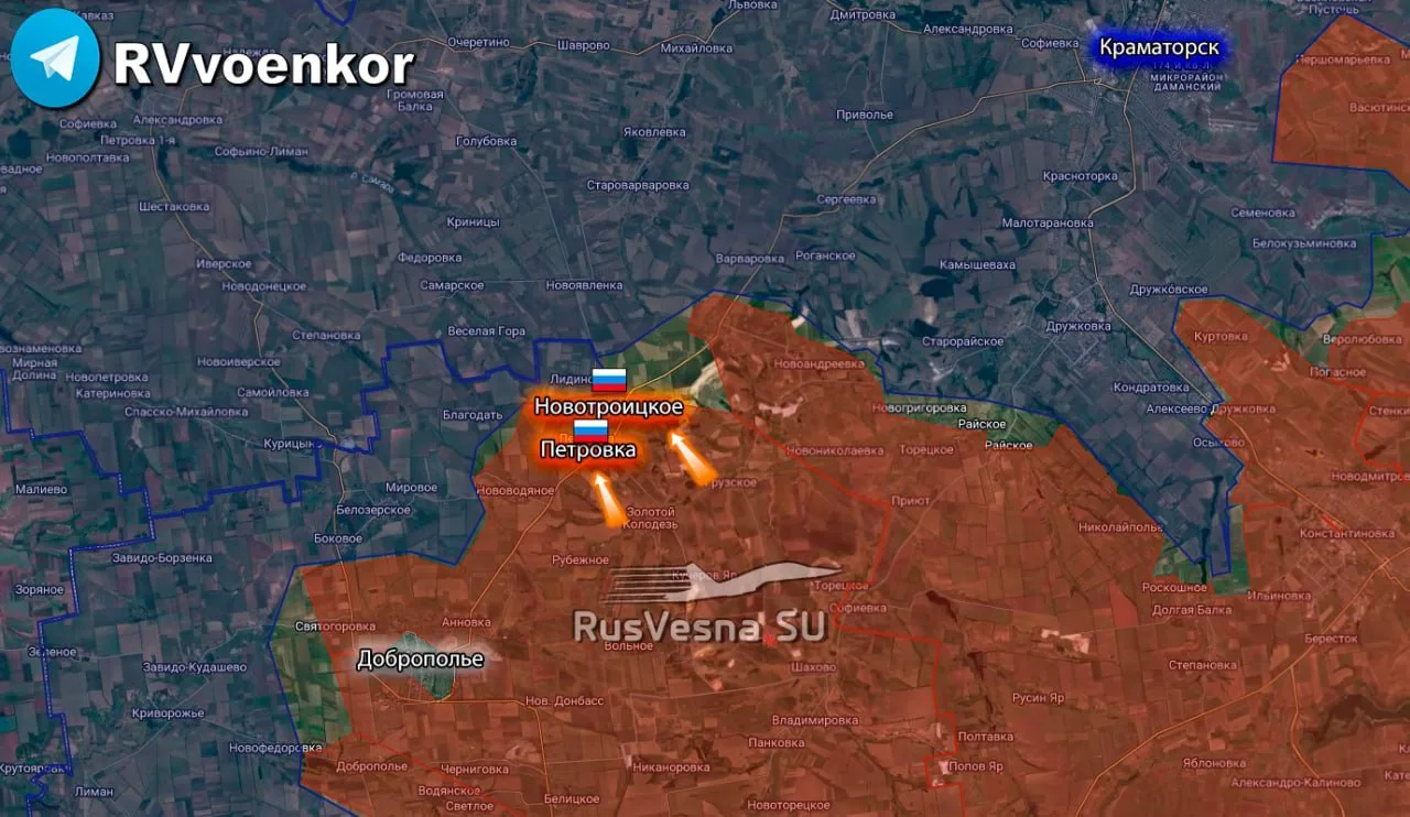 ‼️🇷🇺🫡 По сведениям Минобороны, армия России освободила в ДНР Петровское и Новотроицкое.