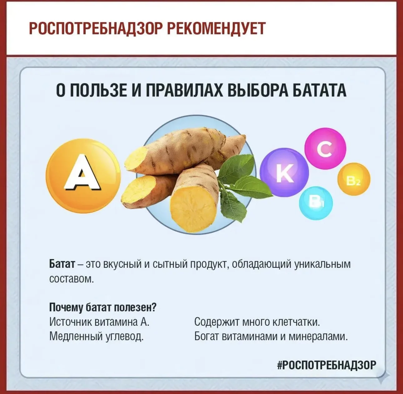 Роспотребнадзор рассказывает о пользе и правилах выбора батата