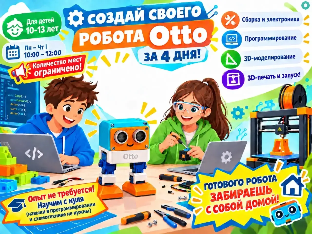 🤖 Увлекательные каникулы! Создай своего робота Otto за 4 дня!