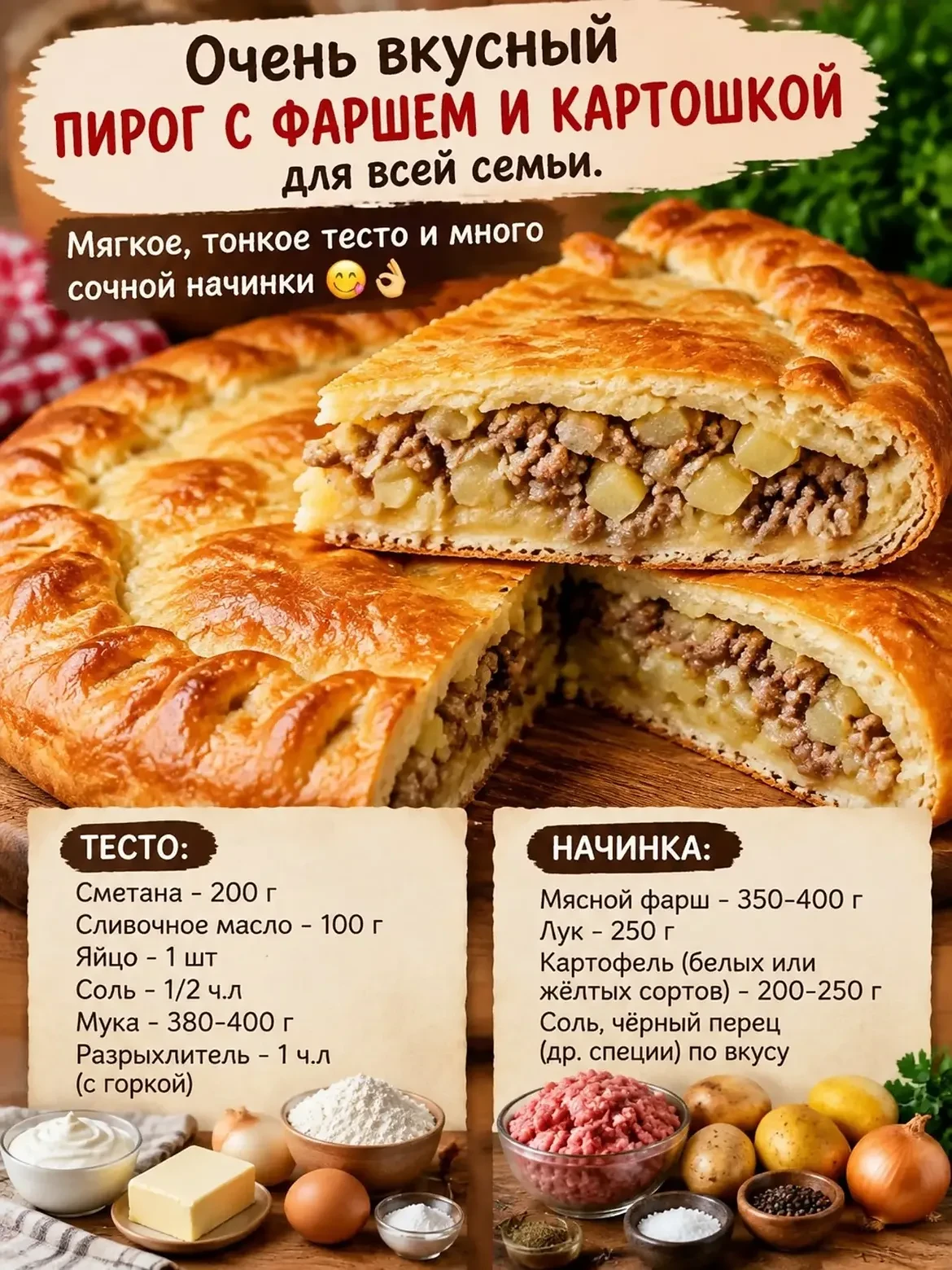 Очень вкусный пирог с фаршем и картошкой 😍