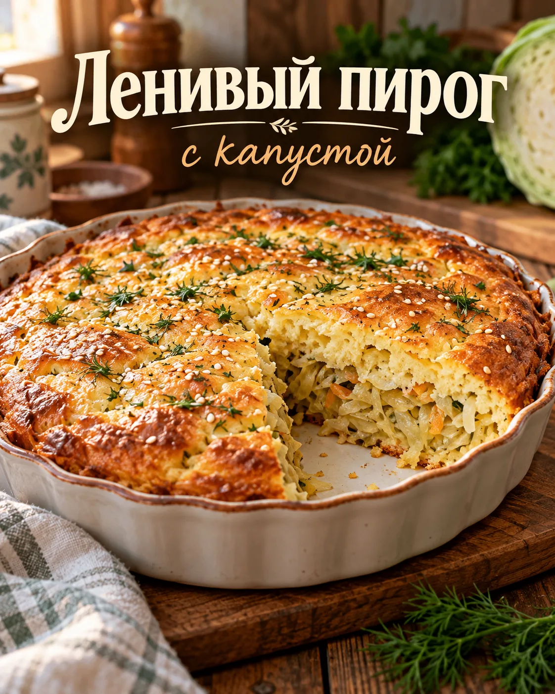 Ленивый пирог с капустой на кефире