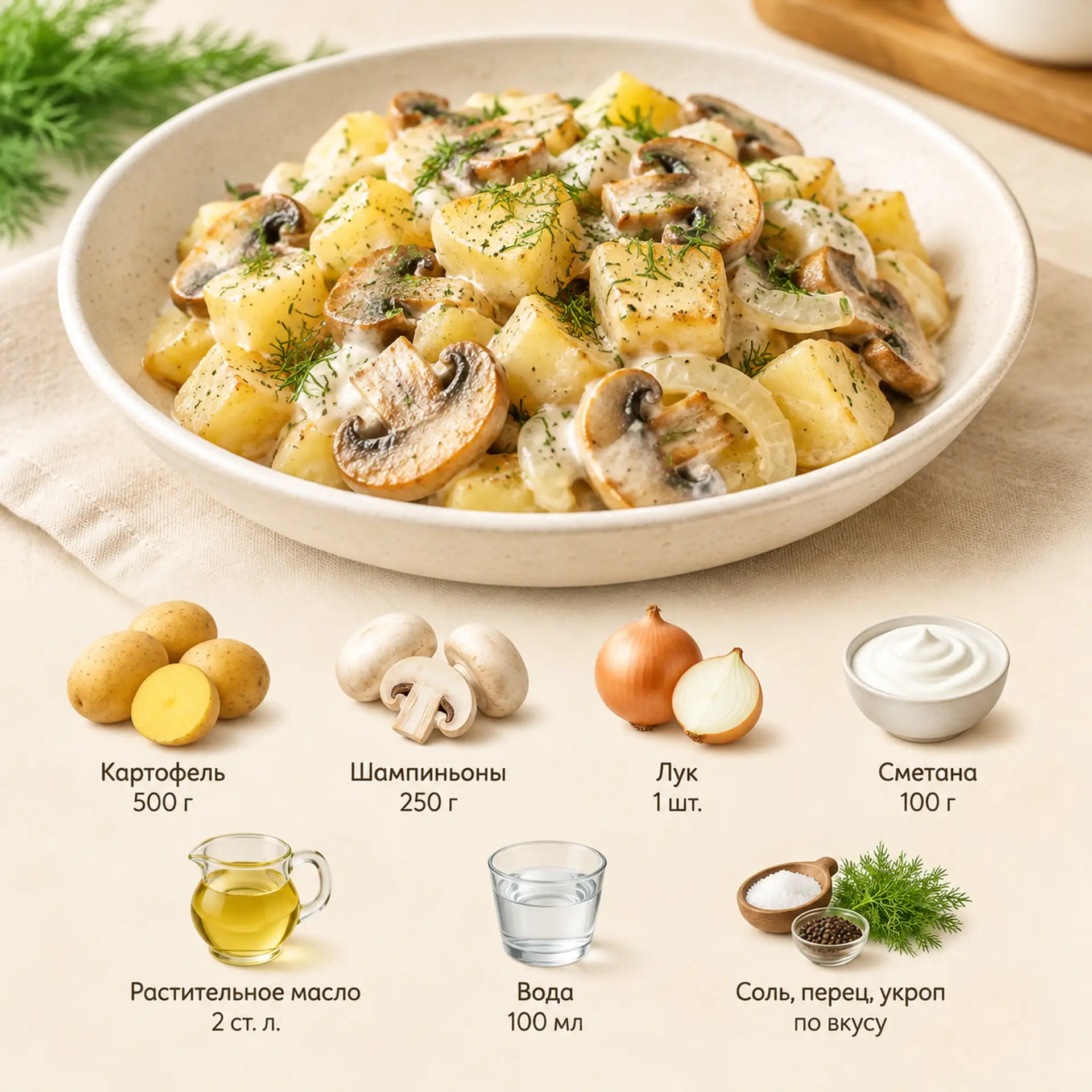 Картошка с грибами и сметаной 🤤