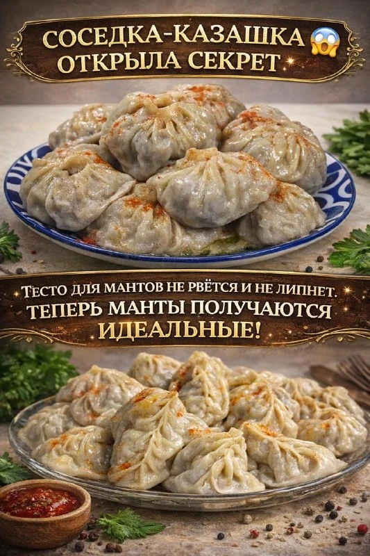 ЕСЛИ ВЫ ХОТЯ РАЗ МУЧАЛИСЬ С ТЕСТОМ ДЛЯ МАНТОВ — ЭТОТ РЕЦЕПТ ВАС СПАСЕТ. ОНО ПОСЛУШНОЕ, ...