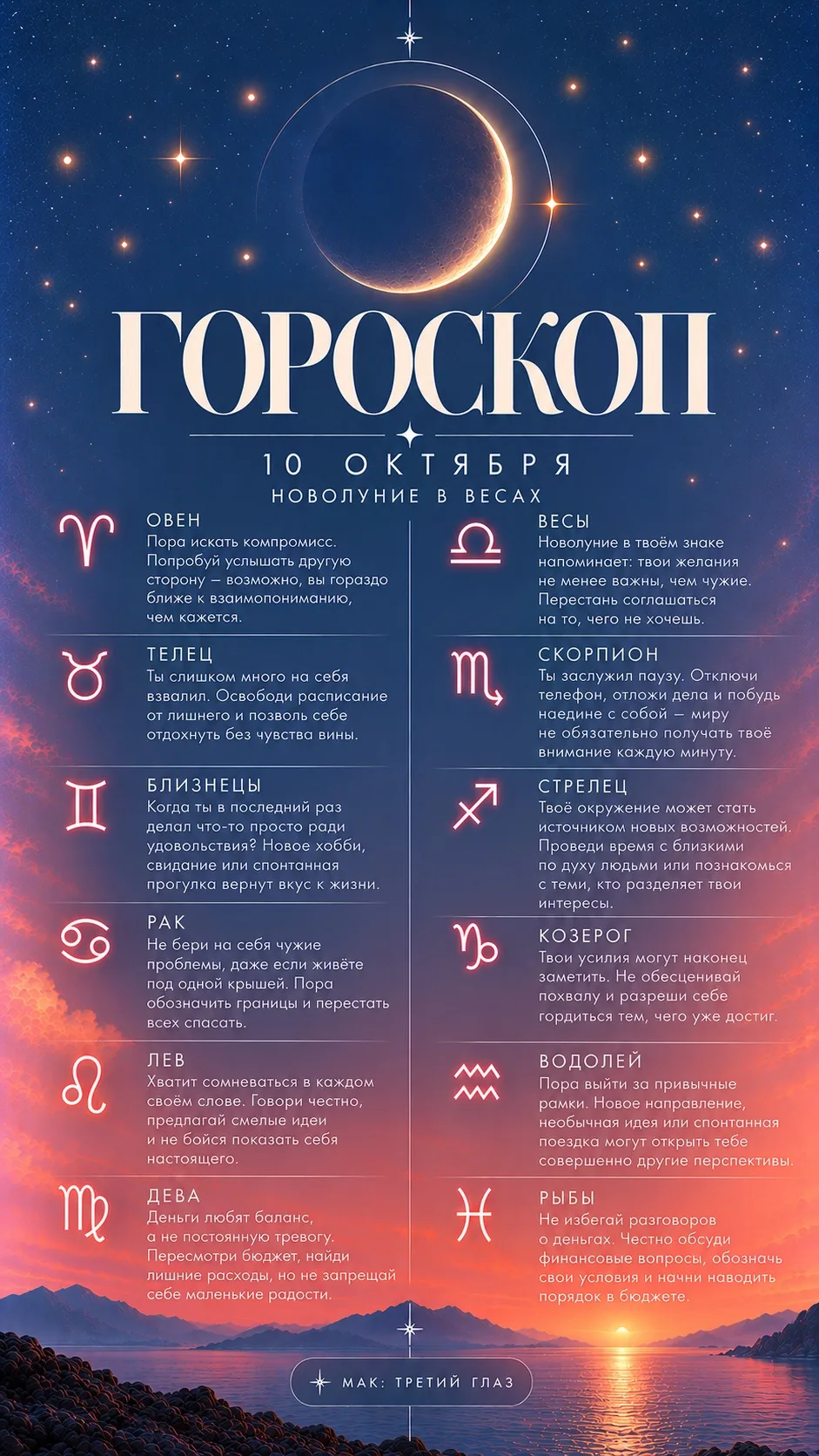 ГОРОСКОП НА 10 ОКТЯБРЯ
