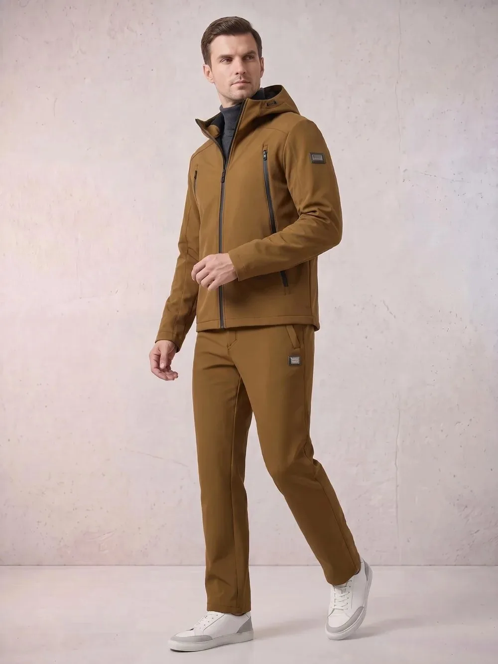 🛍️ Мужской костюм из софтшелла с флисом и мембраной — утепленный горчичного цвета 09613G