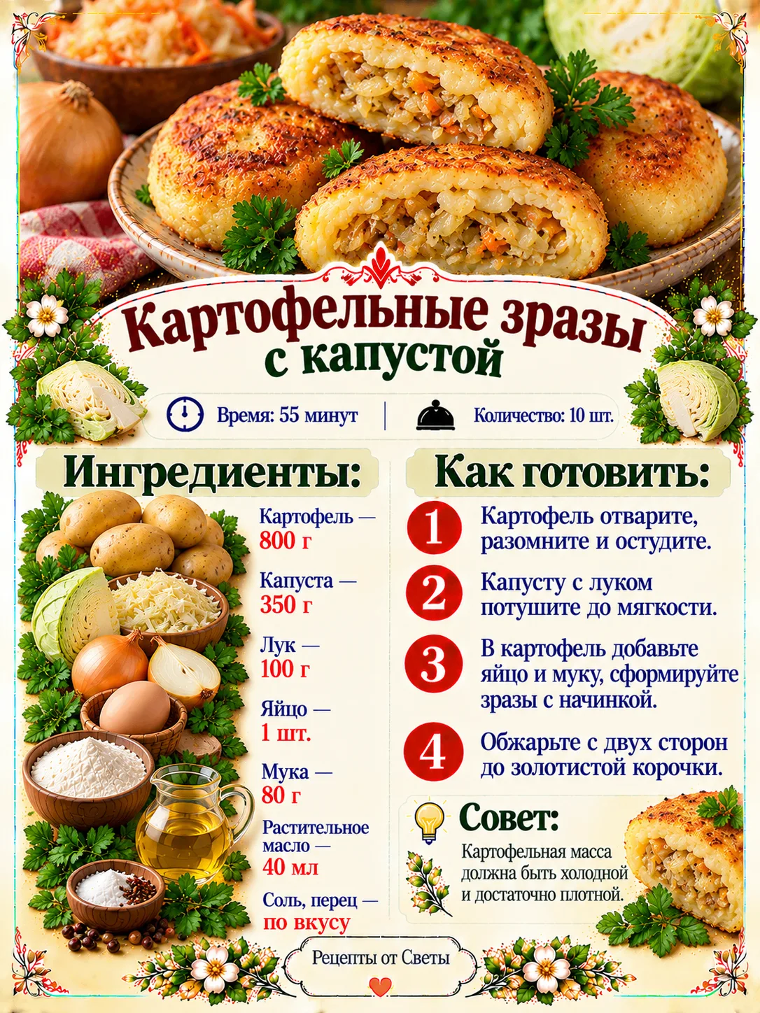 🥔 Картофельные зразы с капустой, золотистые снаружи и с аппетитной начинкой внутри, пр...